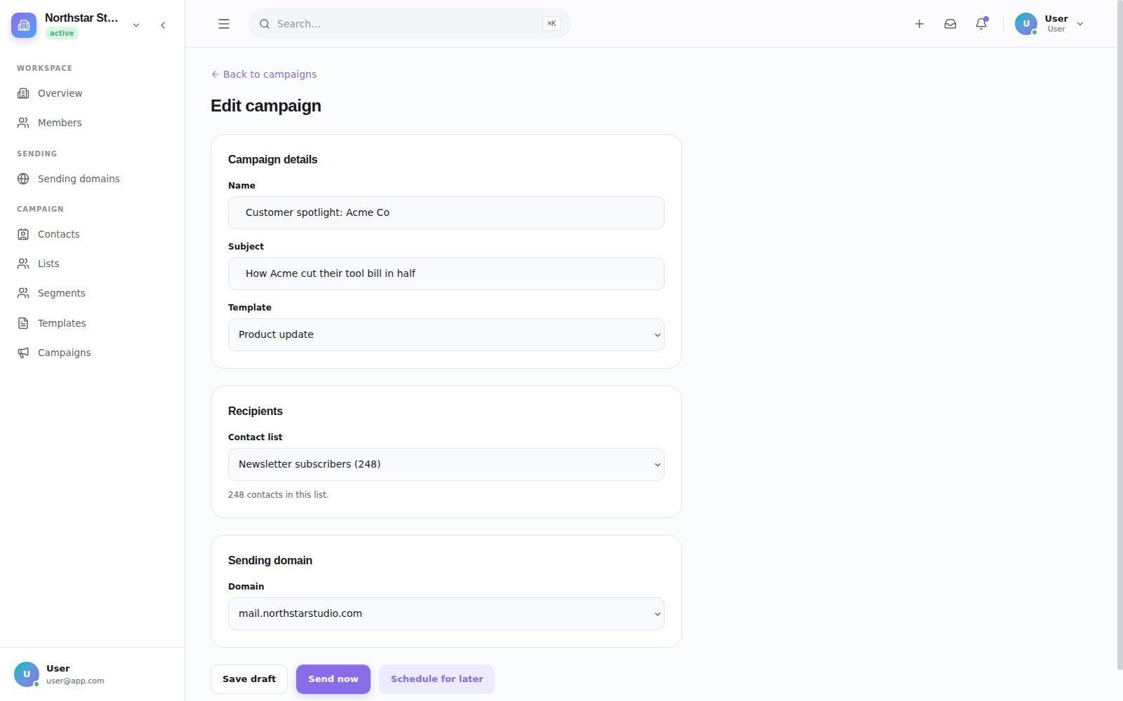 Campaign composer screenshot